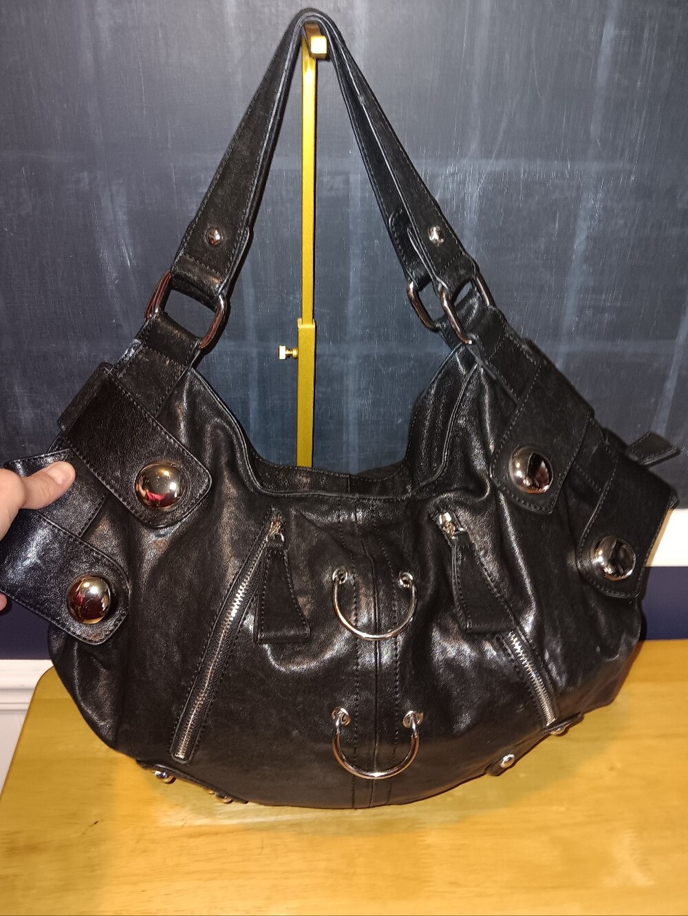 Roxbury Vintage Heavy Leather Studded Hobo Bag